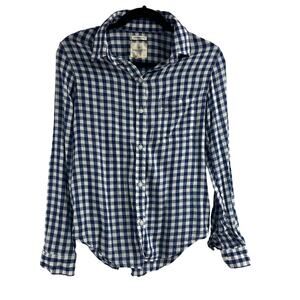 American Eagle Blue/White Plaid Button Down Shirt Women's S Boyfriend Fit Y2K